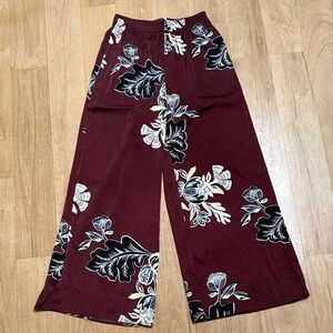 MELLODAY Burgundy Floral Wide-Leg Pants